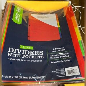 NIP 16 count 5 colored Plastic dividers with pockets new